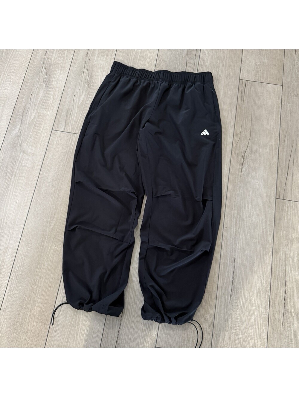 Adidas Woven Track Pants Men’s XL Black Nylon Adjust Hem Athletic Baggy Skater
